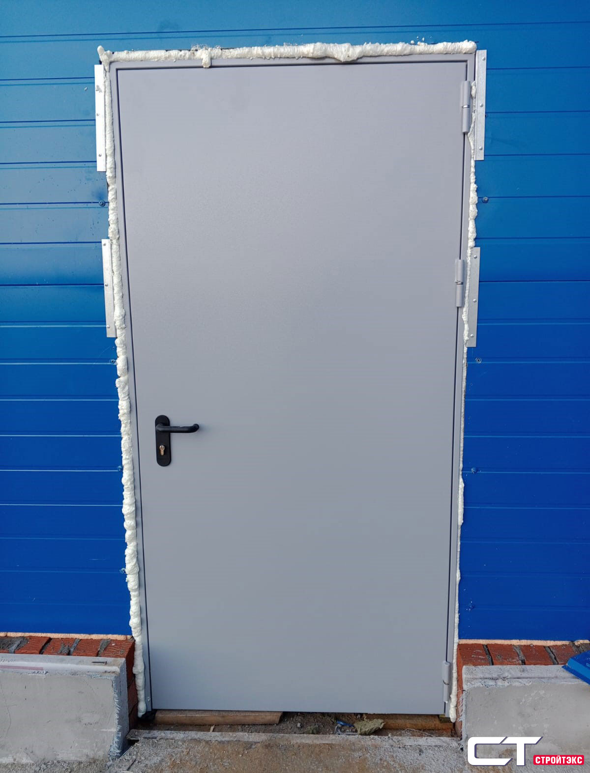 Дверь противопожарная металлическая EIS60 с накладкой из алюминия и фрамугой однопольная